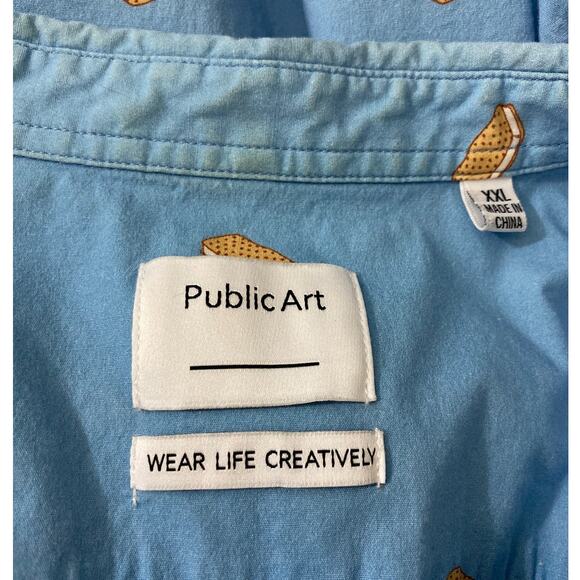 Public Art Ice Cream Sandwich Button Down Men Shirt Size XXL Stretch Art To Wear - Picture 7 of 10